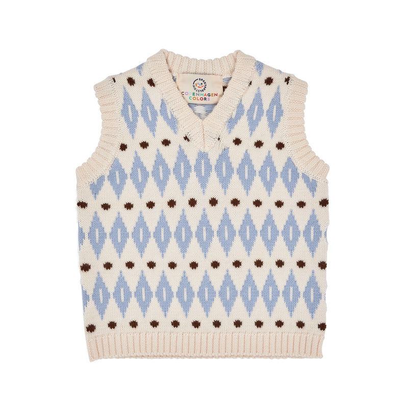 copenhagen colors - HARLEQUIN MERINO CLASSIC VEST - CREAM BLUE COMBI-Vest-copenhagen colors-Ollifant.dk