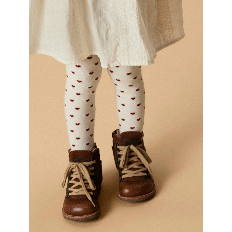 Lil'Atelier Strømpebukser REBA - Turtledove Red hearts-Strømpebukser-Lil'Atelier-Ollifant.dk