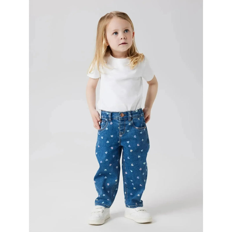 Name it bukser BELLA MOM NOOS - Denim blue Hearts-jeans-Name it-Ollifant.dk