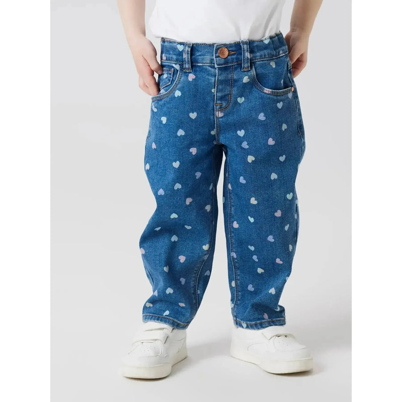 Name it bukser BELLA MOM NOOS - Denim blue Hearts-jeans-Name it-Ollifant.dk