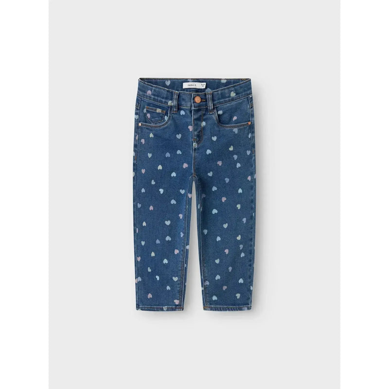 Name it bukser BELLA MOM NOOS - Denim blue Hearts-jeans-Name it-Ollifant.dk