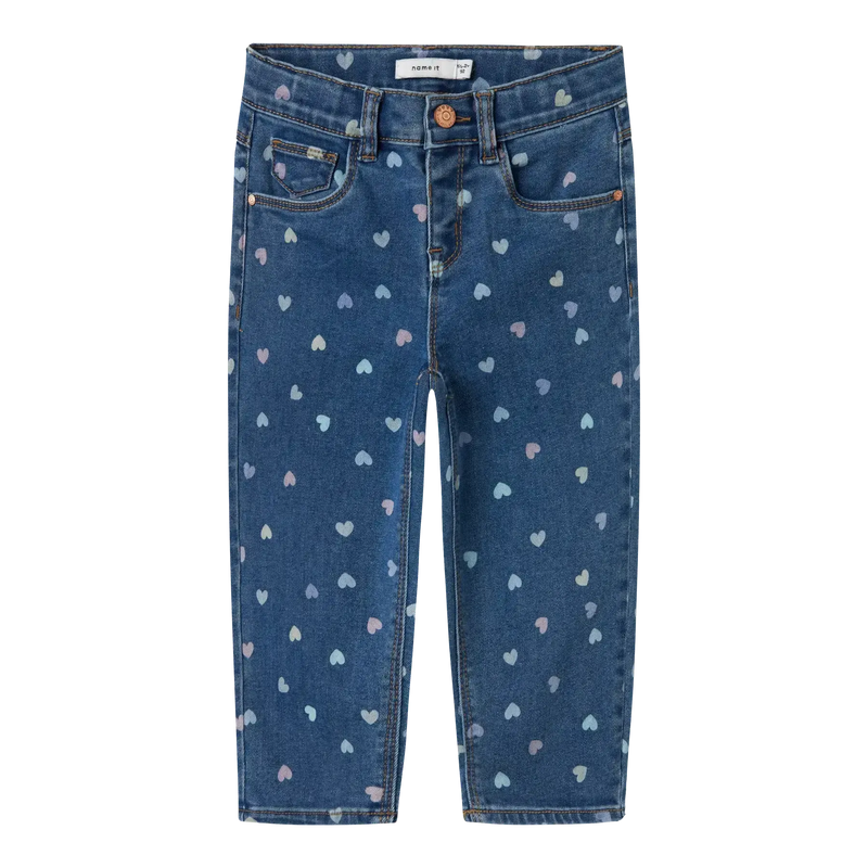 Name it bukser BELLA MOM NOOS - Denim blue Hearts-jeans-Name it-Ollifant.dk