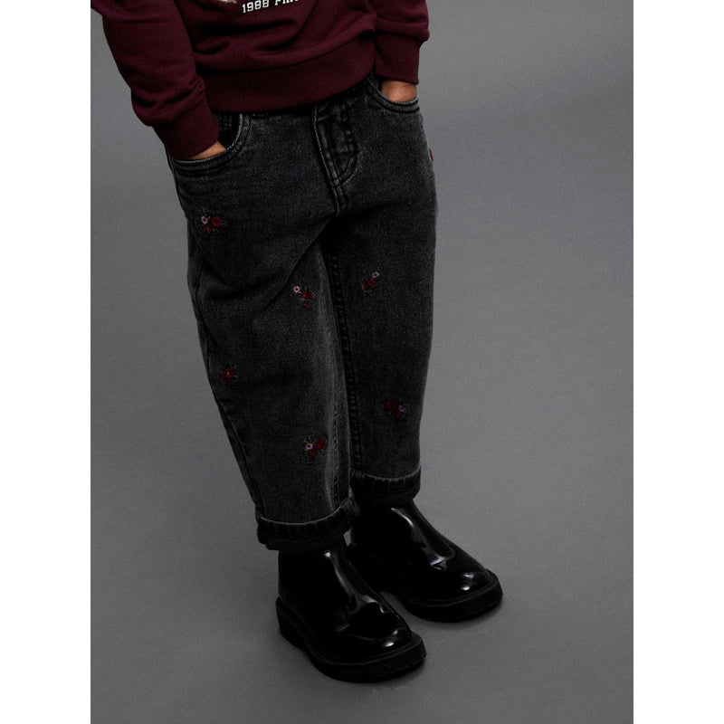 Name it Jeans BELLA MOM - Flower EMB Grey Denim-Bukser-Name it-Ollifant.dk