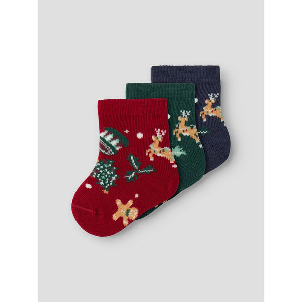 Name it Julestrømper 3pak VISMAS - Jester Red Navy Blazer + Botanical Garden-Strømper-Name it-Ollifant.dk