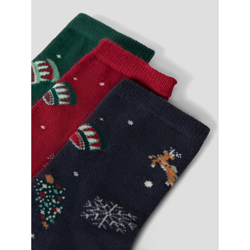 Name it Julestrømper 3pak VISMAS - Jester Red Navy Blazer + Botanical Garden-Strømper-Name it-Ollifant.dk