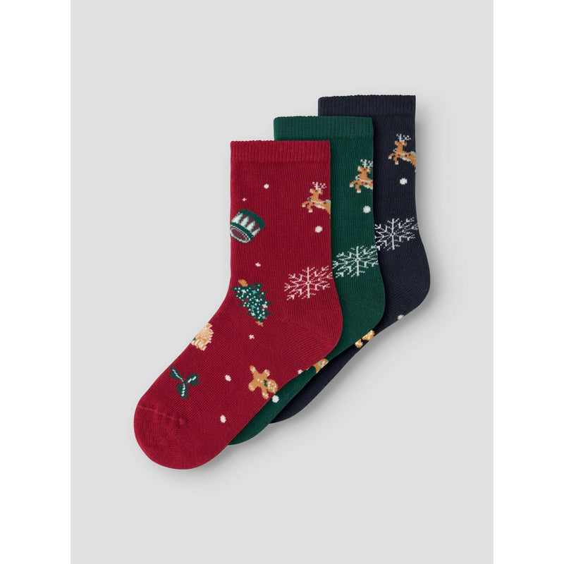 Name it Julestrømper 3pak VISMAS - Jester Red Navy Blazer + Botanical Garden-Strømper-Name it-Ollifant.dk