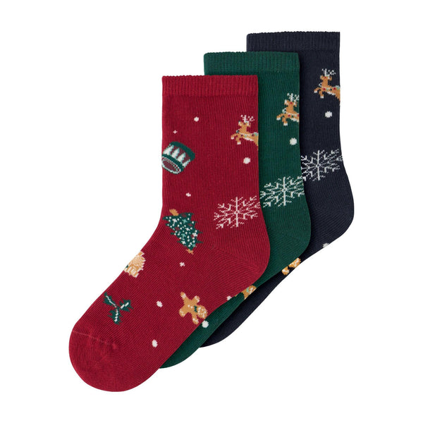 Name it Julestrømper 3pak VISMAS - Jester Red Navy Blazer + Botanical Garden-Strømper-Name it-Ollifant.dk