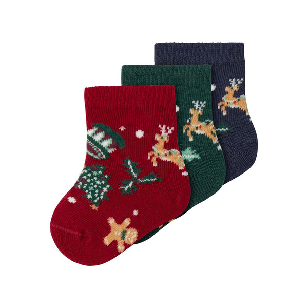 Name it Julestrømper 3pak VISMAS - Jester Red Navy Blazer + Botanical Garden-Strømper-Name it-Ollifant.dk