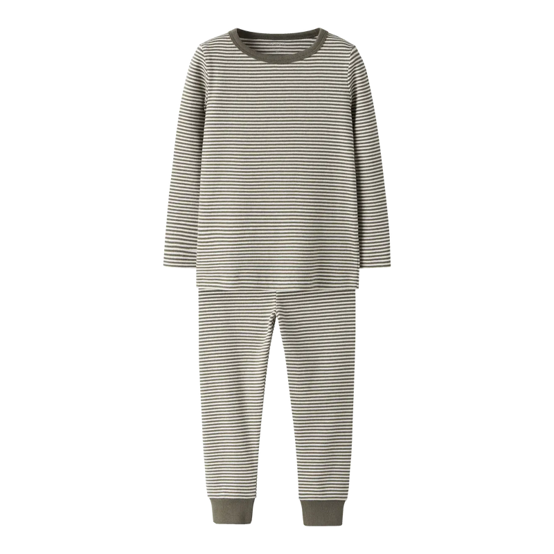 Name it Natsæt STRIPE - Dusty Olive-Nattøj-Name it-Ollifant.dk