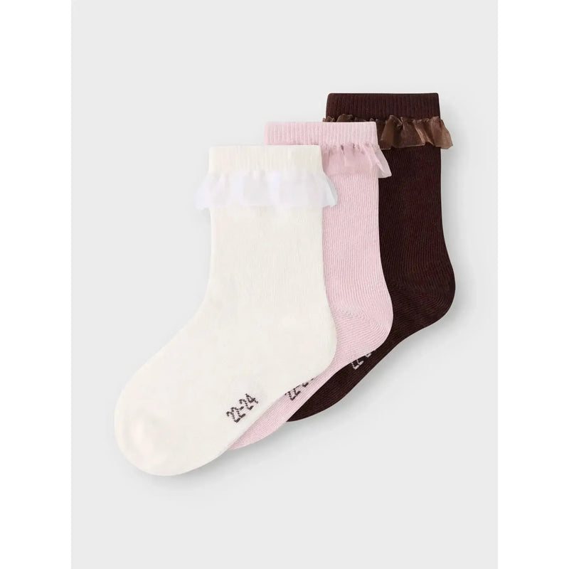 Name it strømper 3pak LOCKA - Burnished Lilac, Cloud dancer, Seal brown-Strømper-Name it-Ollifant.dk