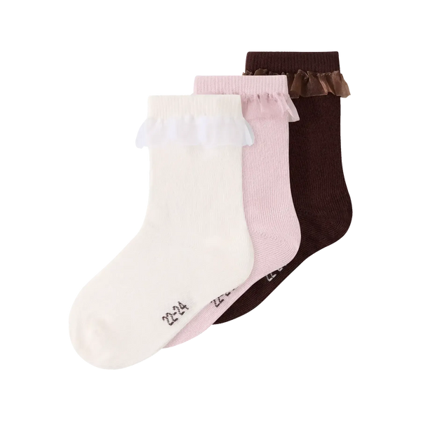 Name it strømper 3pak LOCKA - Burnished Lilac, Cloud dancer, Seal brown-Strømper-Name it-Ollifant.dk