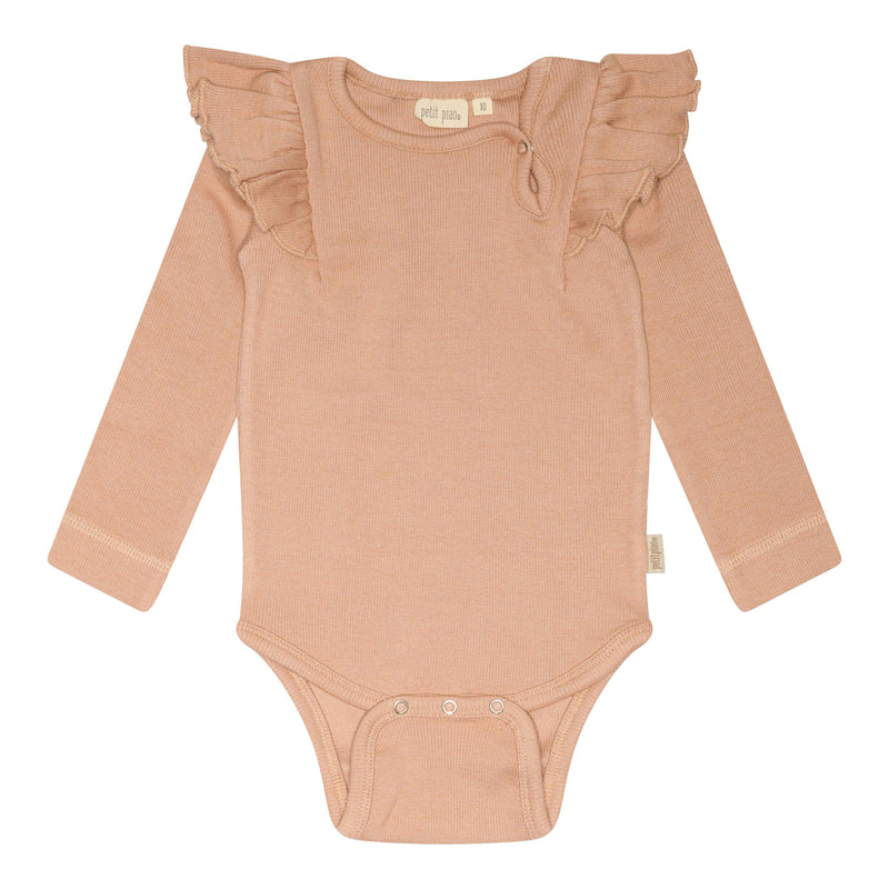 petit piao - Body L/S Modal Frill - Cafè Rose-Body-petit piao-Ollifant.dk