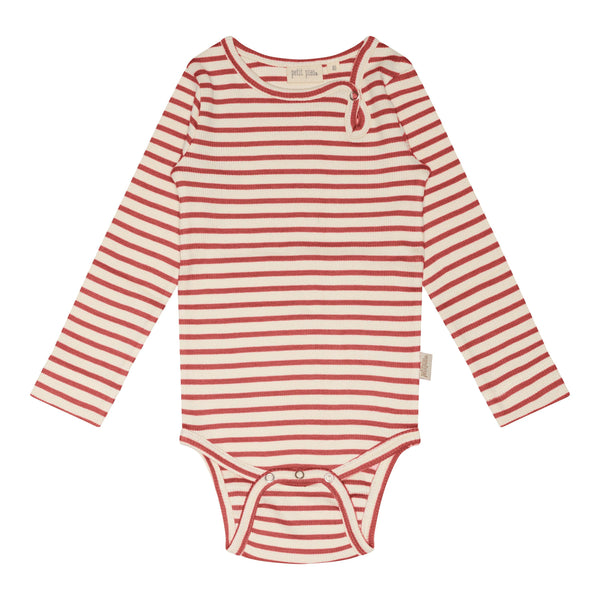 Petit piao - BODY L/S MODAL STRIPED - Berry Dust/Off White-Body-petit piao-Ollifant.dk
