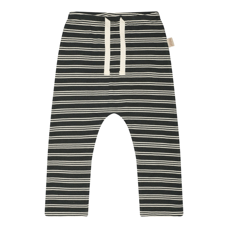 petit piao - Pants Modal Thin Striped - Pine Green/Off White-Leggings-petit piao-Ollifant.dk