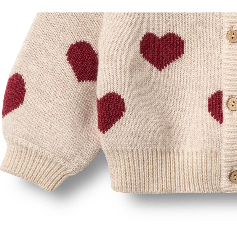 Wheat Cardigan JACQUARD Merino - Hearts-Cardigan-Wheat-Ollifant.dk